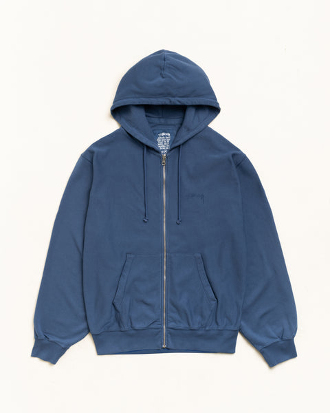 Lightweight Terry Zip Hoodie Unisex Long Sleeve In Blue
