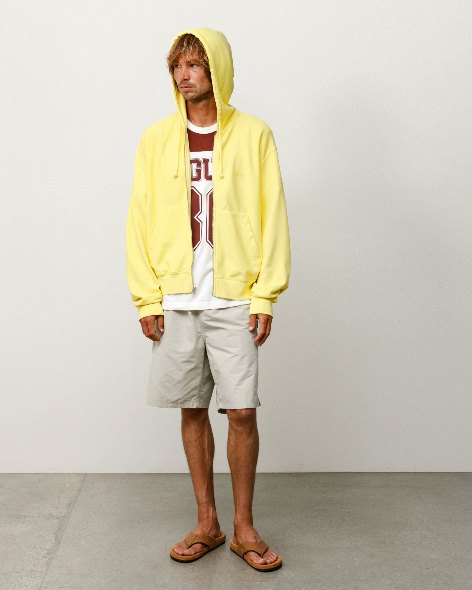 Lightweight Terry Zip Hoodie Unisex Long Sleeve In Yellow