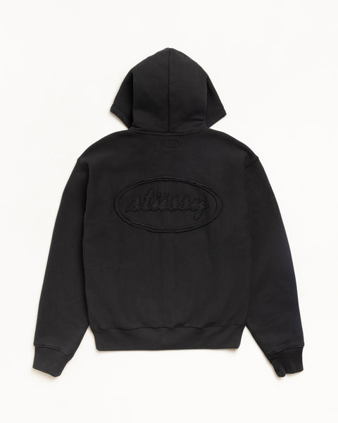 Cursive Applique Zip Hoodie in Black