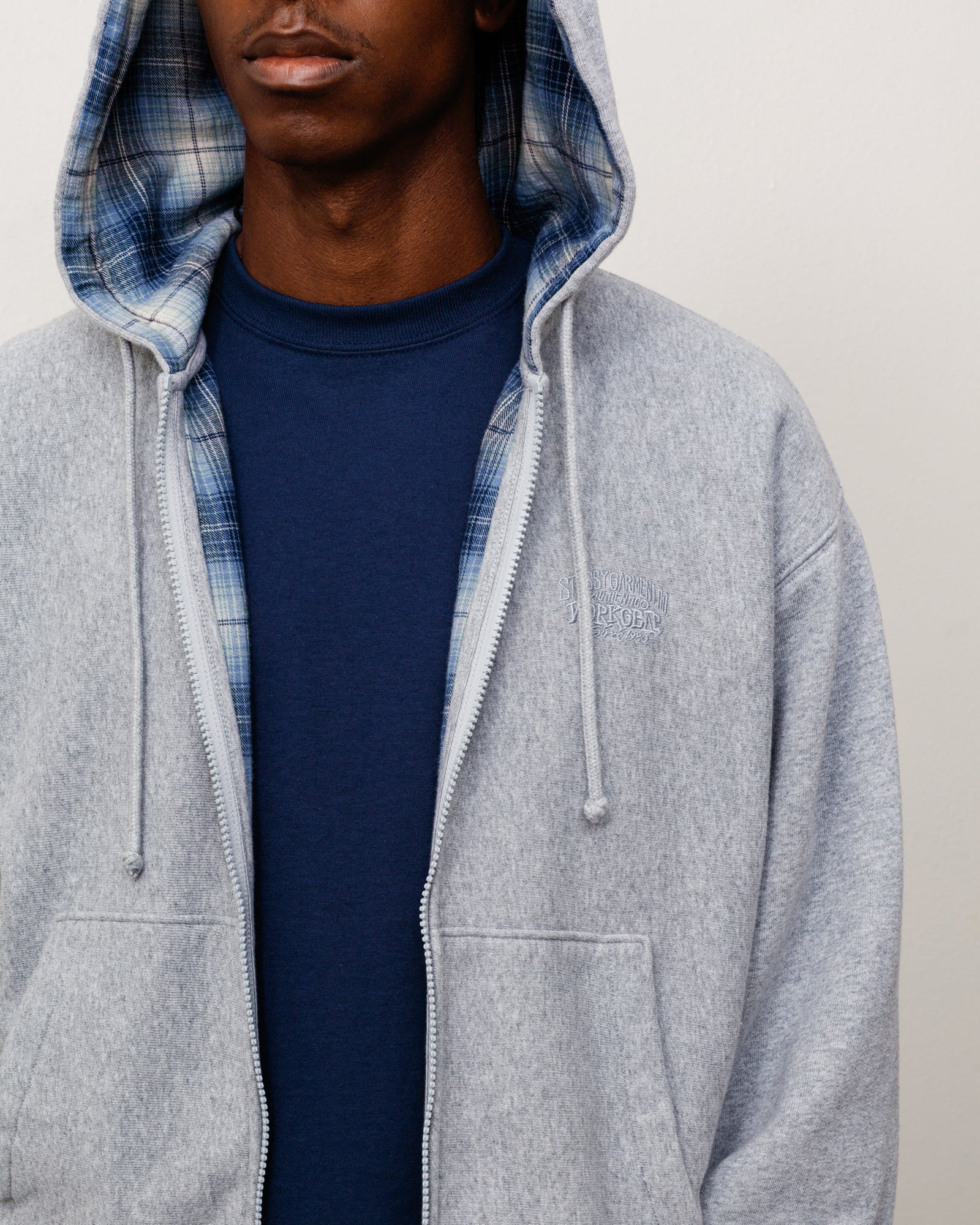 Plaid Lined Zip Hoodie - Grey Heather | Zip-up Fleece | Stüssy Canada