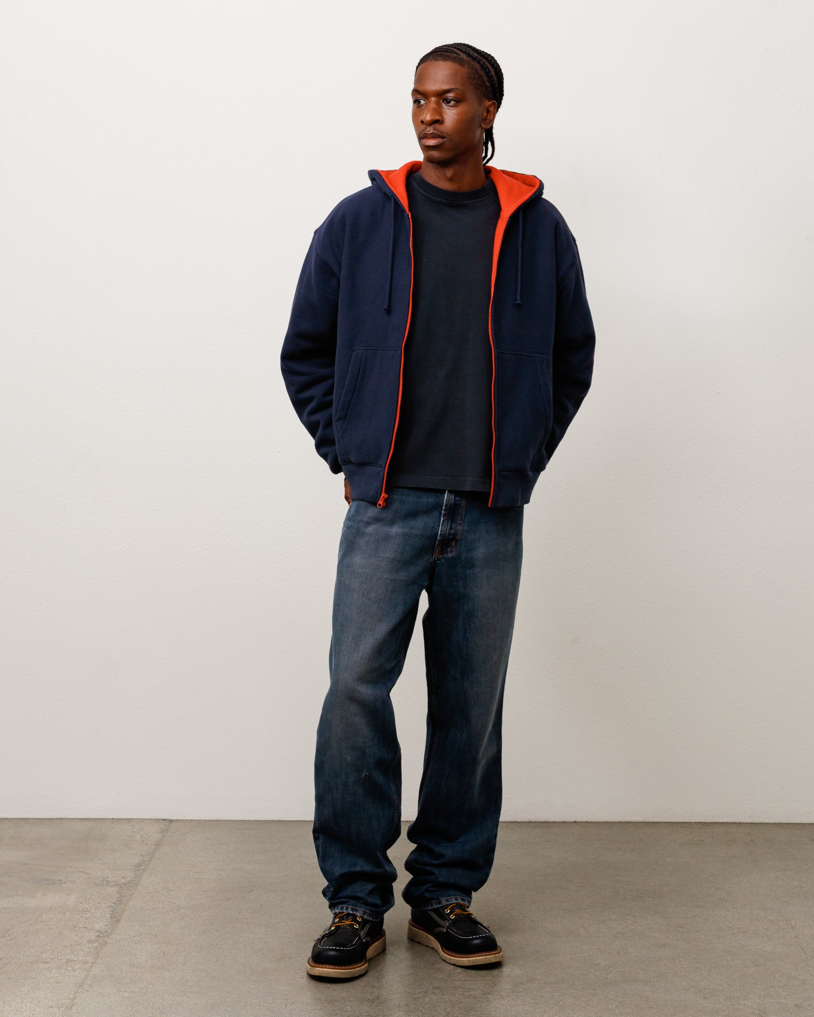 Double Faced Zip Hoodie - Navy | Zip-up Fleece | Stüssy Canada