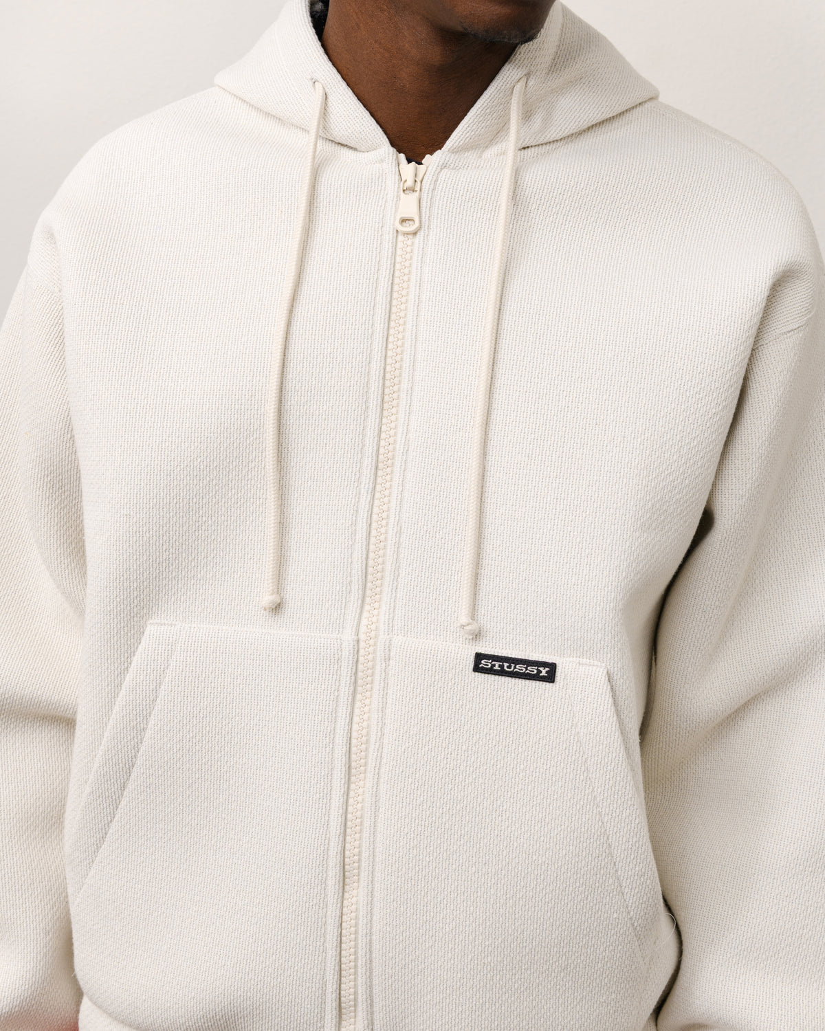 Bonded Jersey Zip Hood Unisex Long Sleeve In Bone