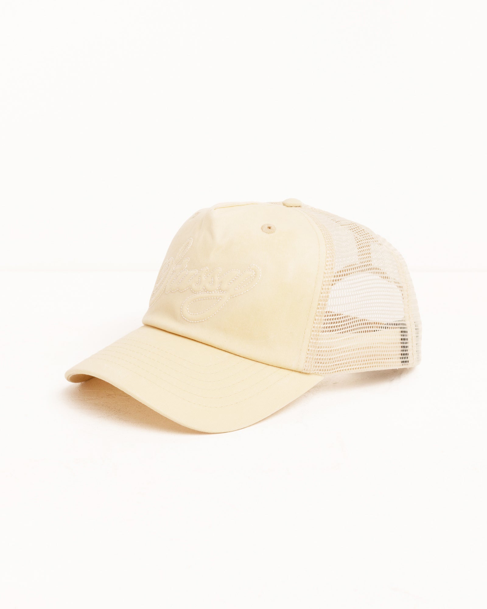 Waxed Trucker Cursive Stitch Snapback – Sand | Headwear | Stüssy