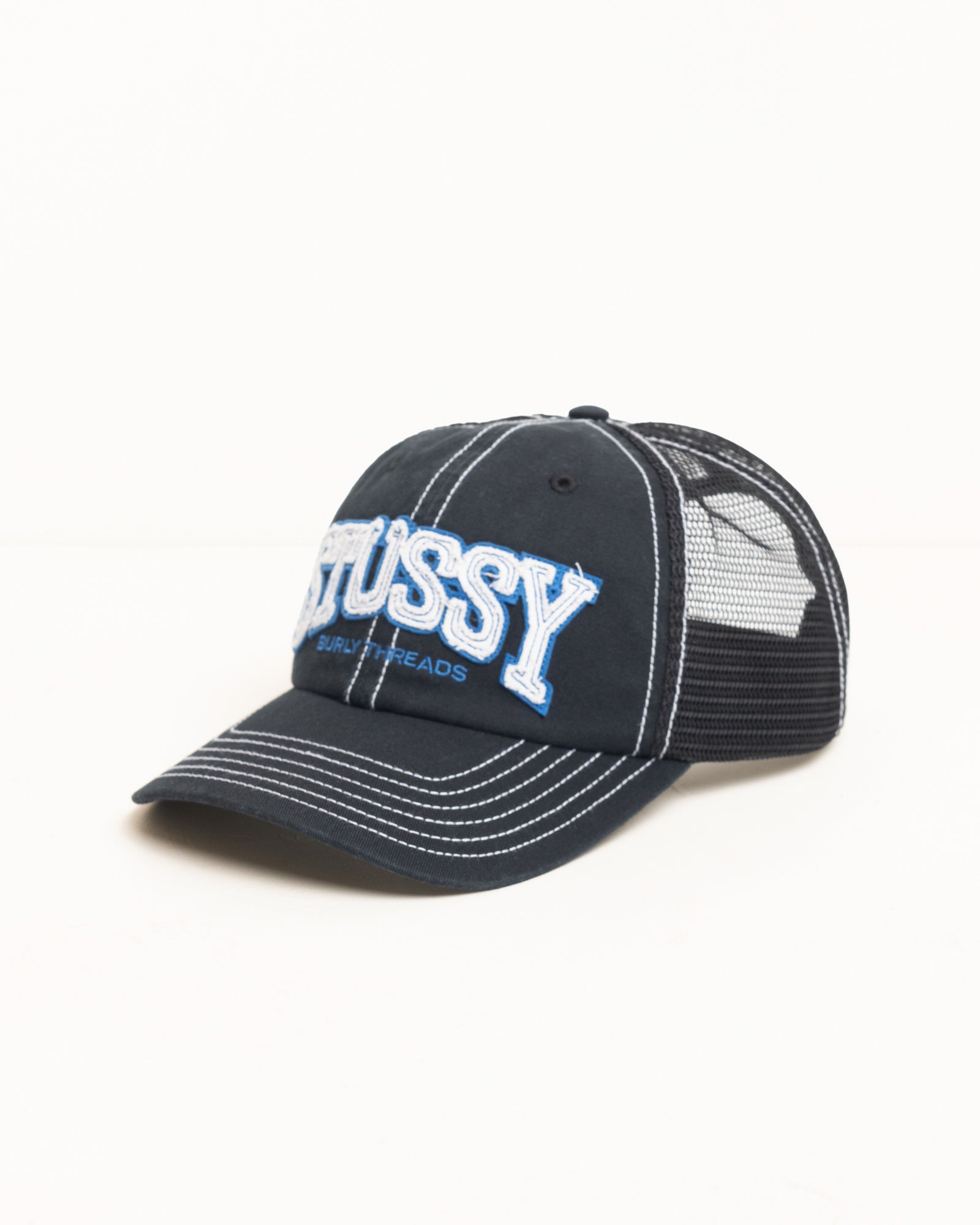 Mid-Depth Burly Threads Trucker – Black | Headwear | Stüssy Canada