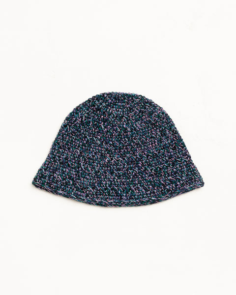Knit bucket hat in Multi Navy, hemp blend, unisex