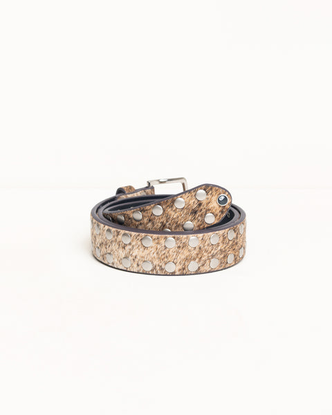 8 Ball Studded Belt Unisex In Raw Cowhide Hair