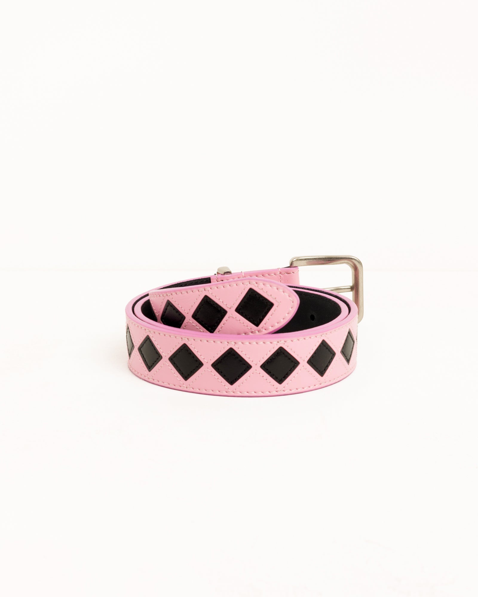 Leather Argyle Belt Unisex In Pink