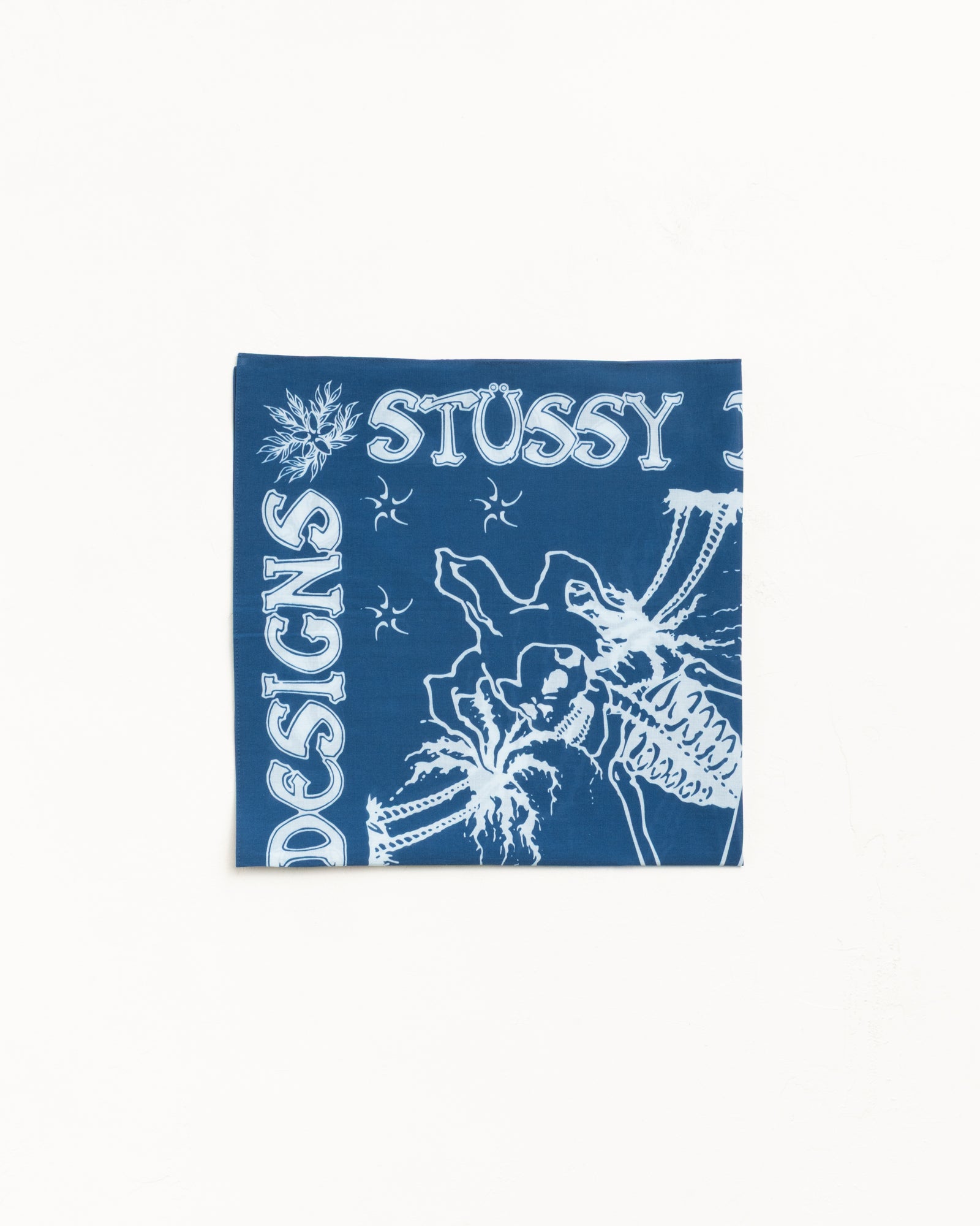 Blue bandana with white graphic print, unisex accessory