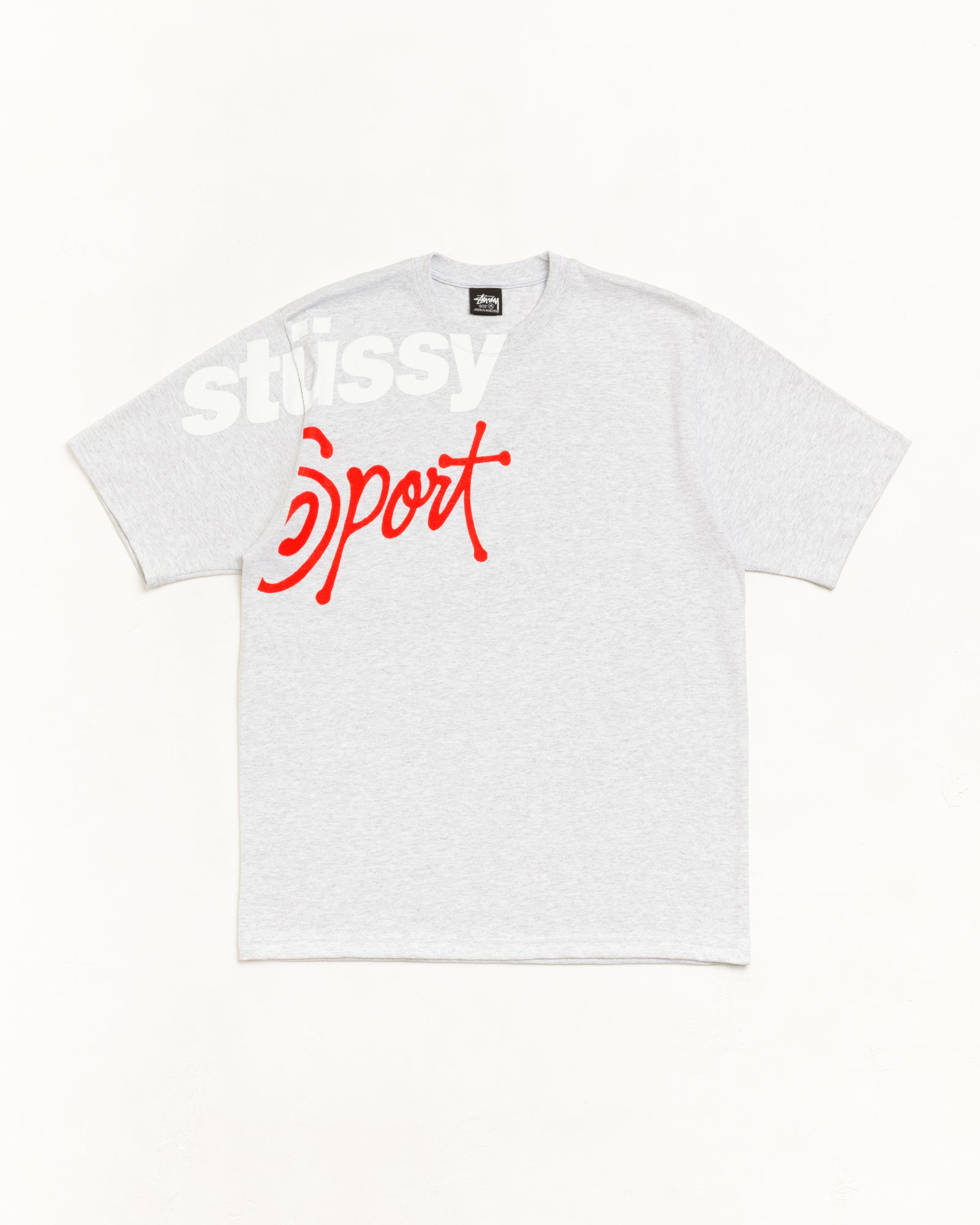Unisex ash heather short-sleeve tee with oversized red Sport graphic and crewneck