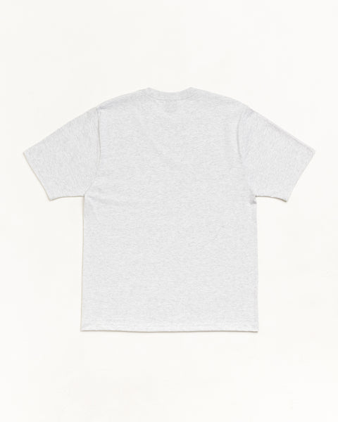 Unisex short-sleeve tee in ash heather, back view on white backdrop