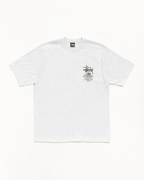 Ash heather unisex short-sleeve tee with chest logo print and ribbed crewneck