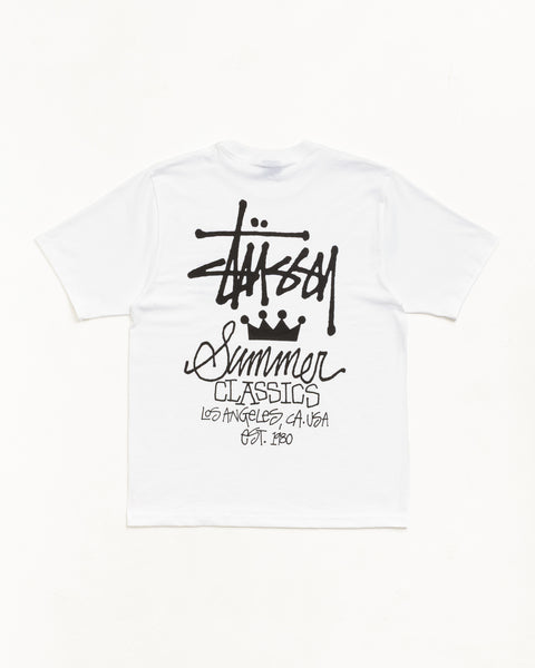 White unisex short‑sleeve tee with bold black back graphic print and ribbed crewneck