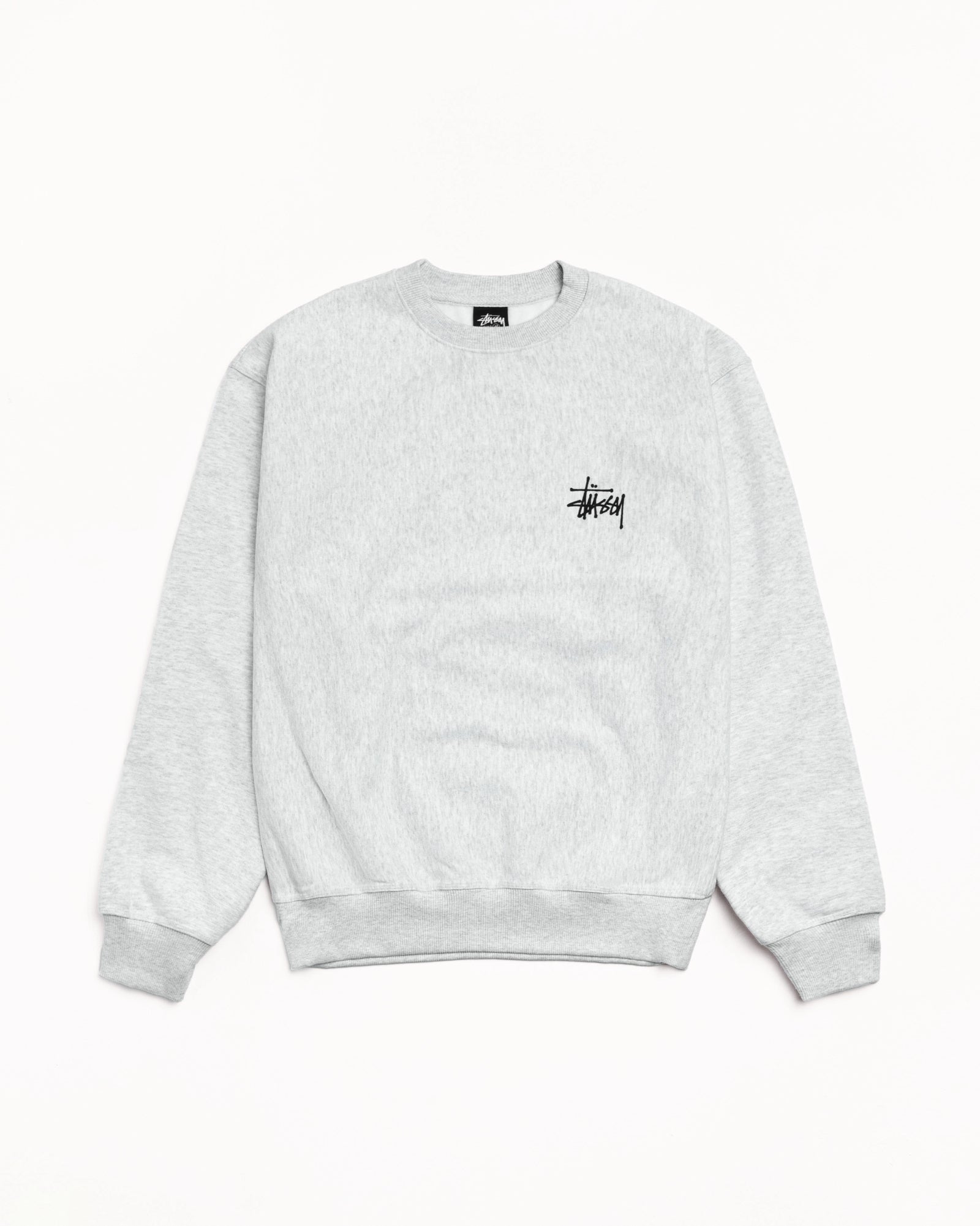 Basic Stussy Crew Mens Long Sleeve In Ash Heather