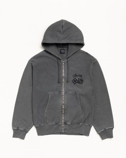 Dice Pig. Dyed Zip Hood Mens Long Sleeve In Black