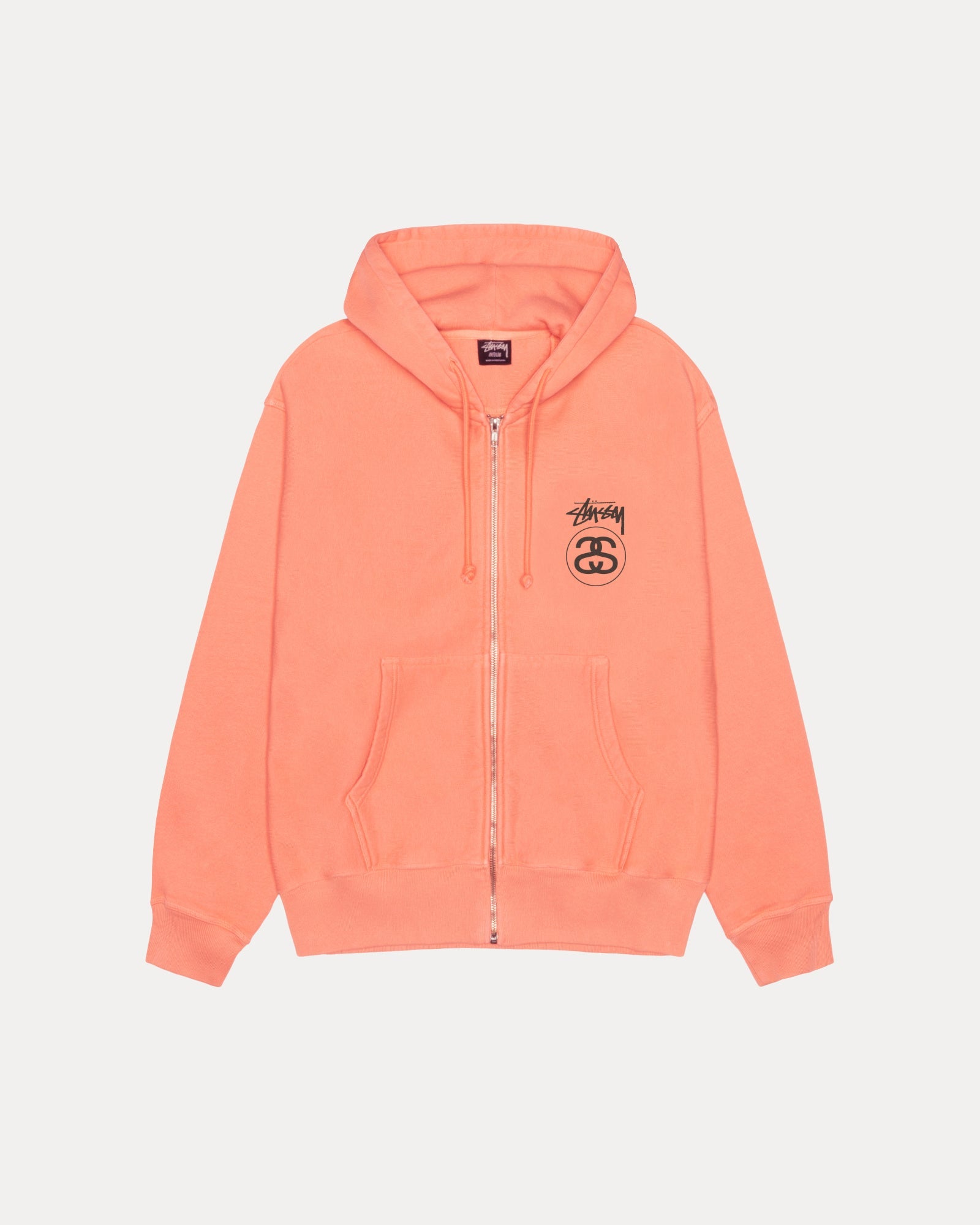 Stock Link Pig. Dyed Zip Hood Mens Long Sleeve In Sherbert