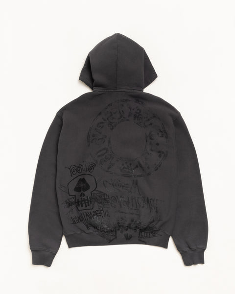 Skulls Gar. Dyed Zip Hood Mens Long Sleeve In Faded Black