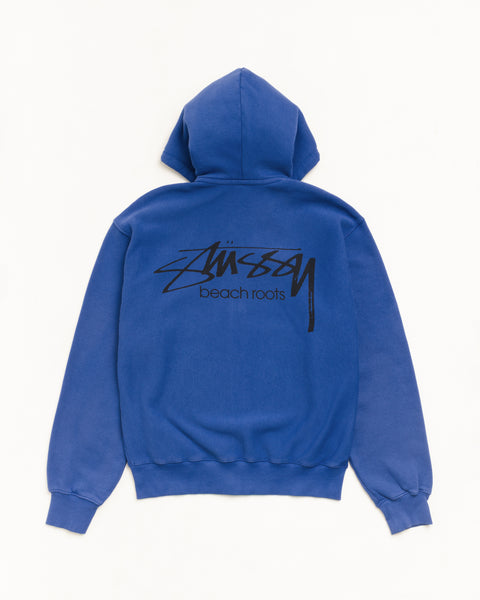 Beach Roots Gar. Dyed Zip Hood Unisex Long Sleeve In Indigo