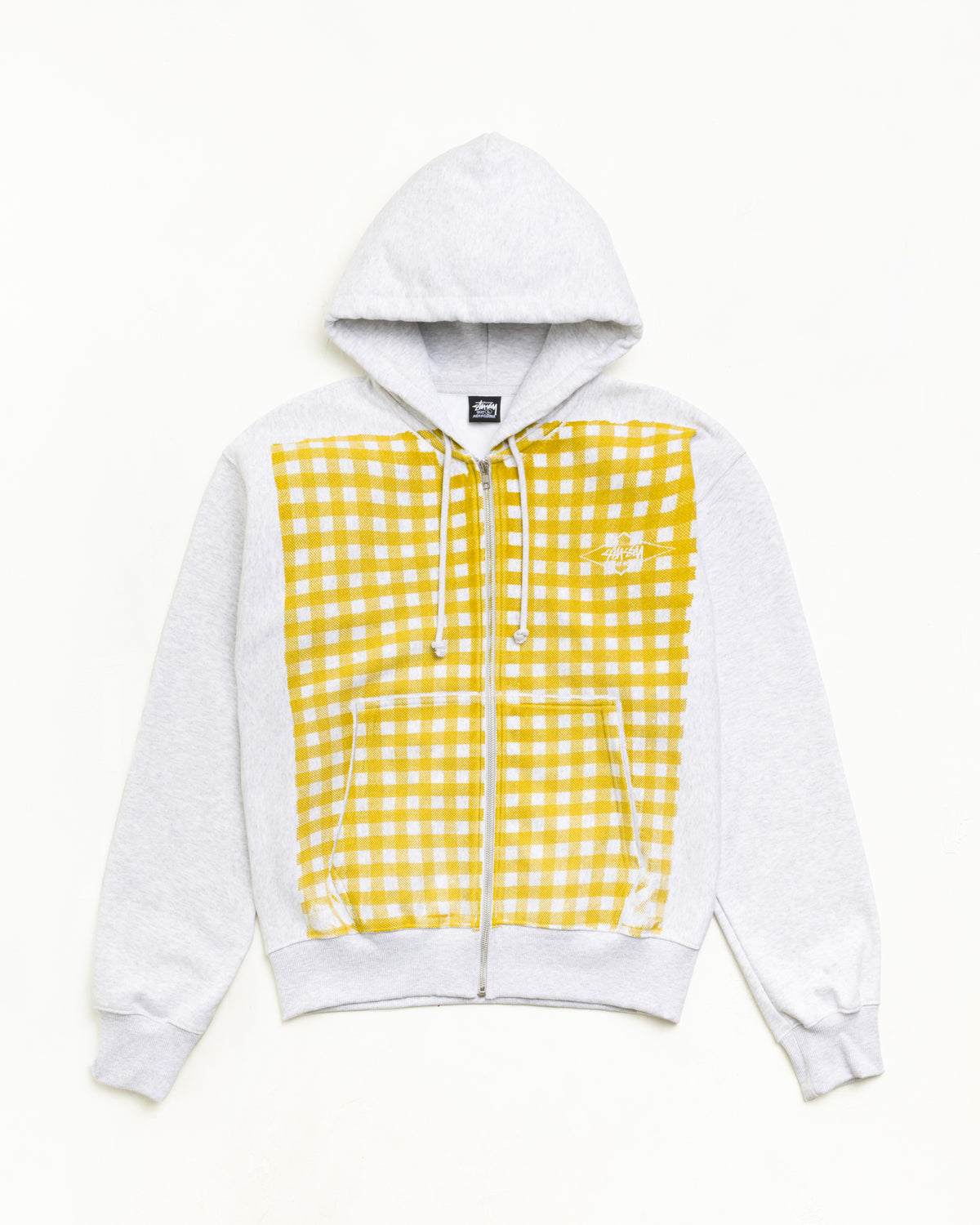 Plaid Zip Hood Unisex Long Sleeve In Ash Heather/gold