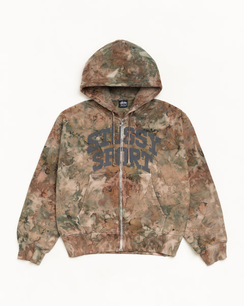 Camo Block Sport Zip Hood Unisex Long Sleeve In Brown Camo