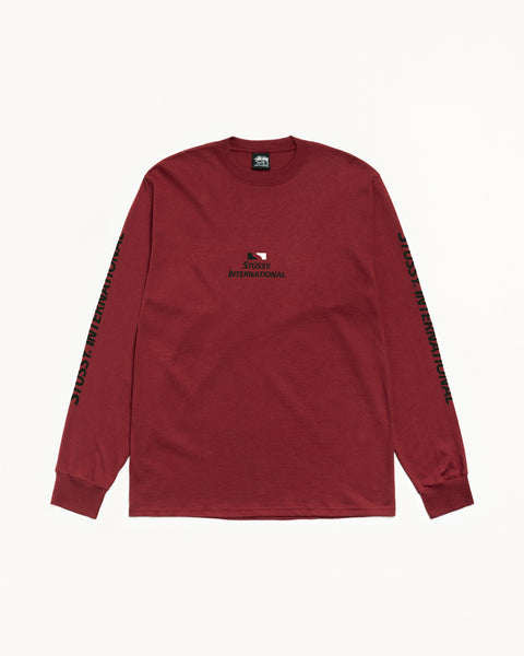 Stussy International Ls Tee Mens Long Sleeve In Wine
