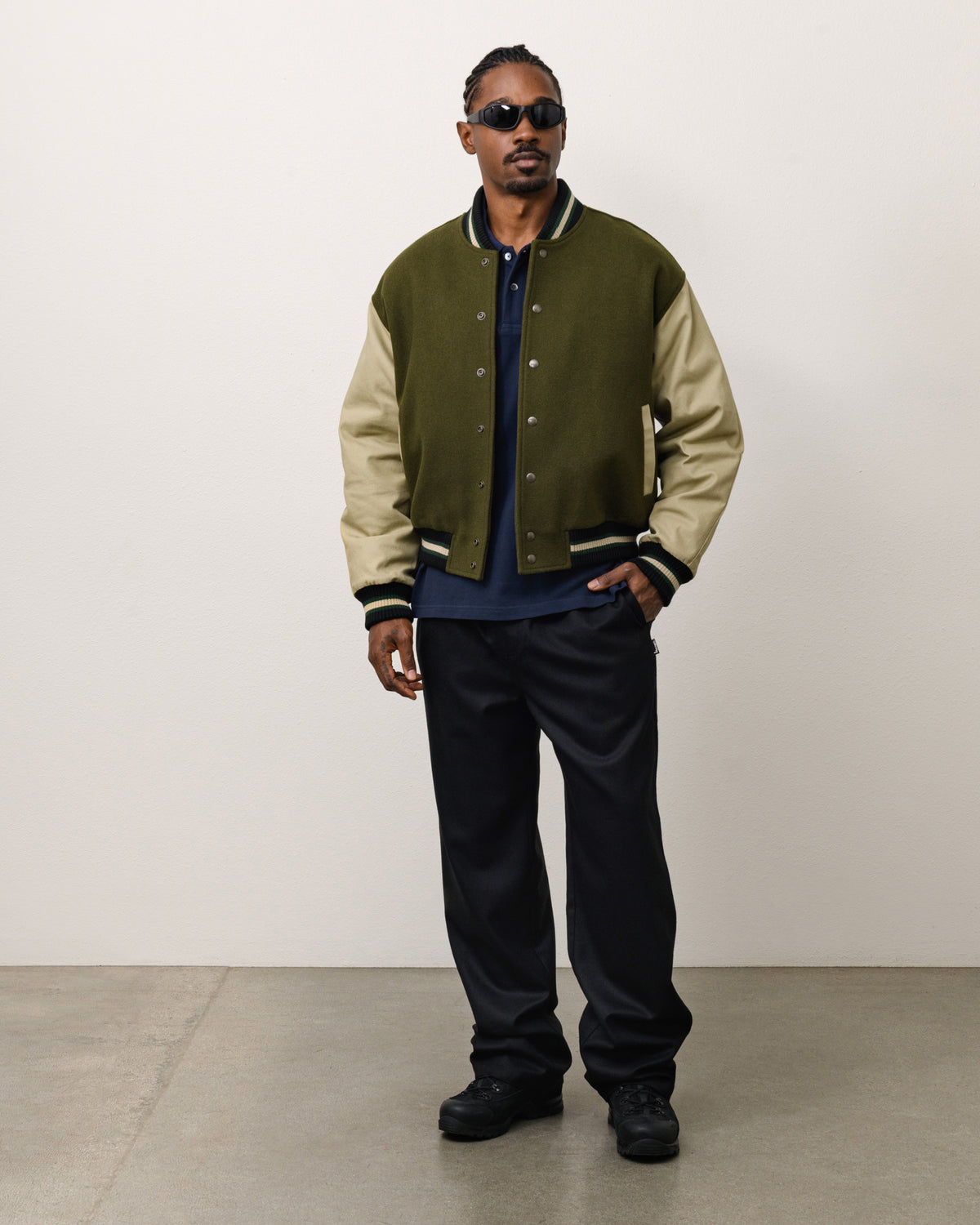 Stussy Tears Varsity Jacket Unisex Long Sleeve In Green