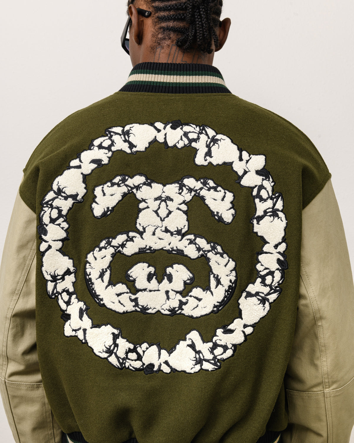 Stussy Tears Varsity Jacket Unisex Long Sleeve In Green