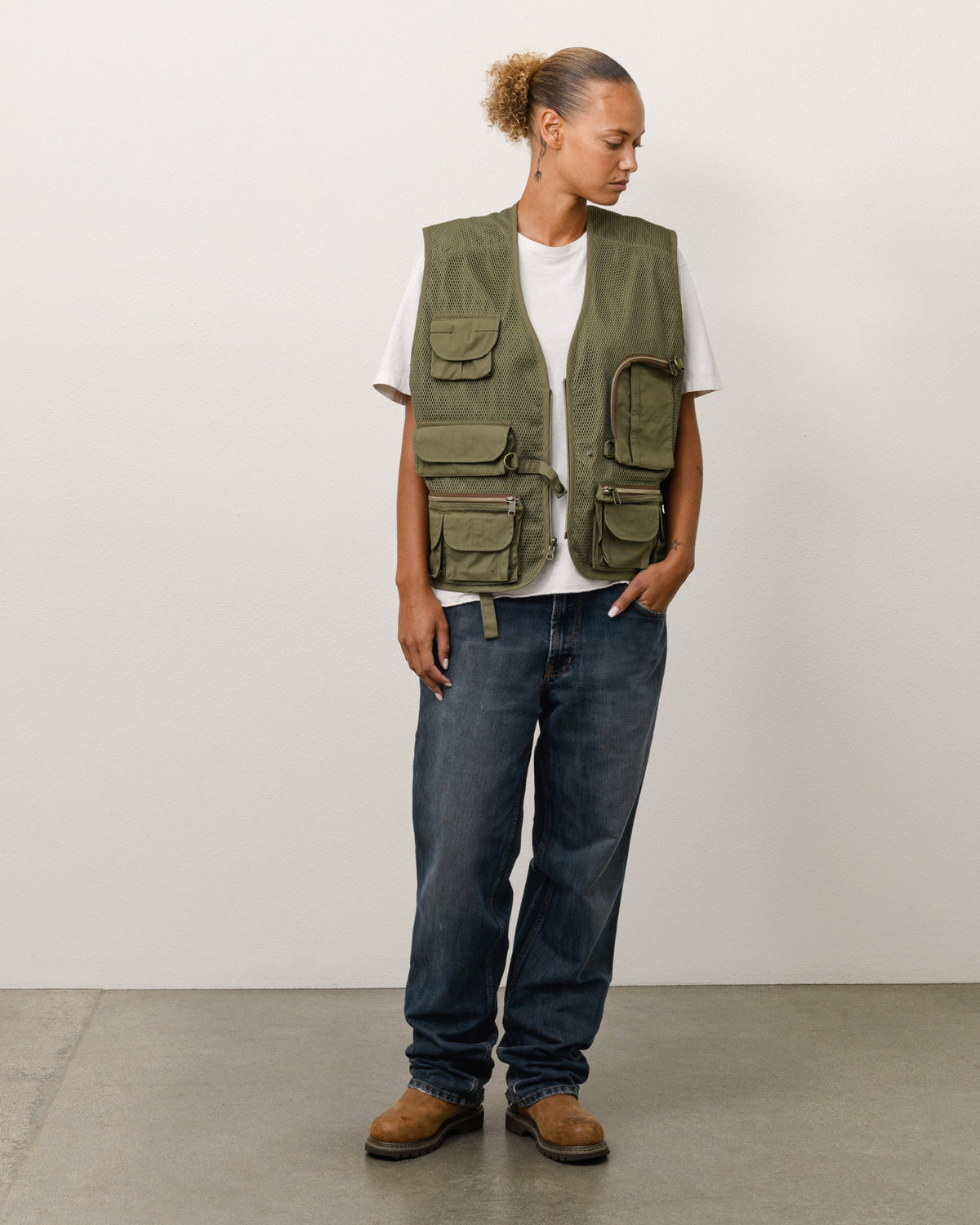 Stussy Tears Fishing Vest Unisex Sleeveless In Green