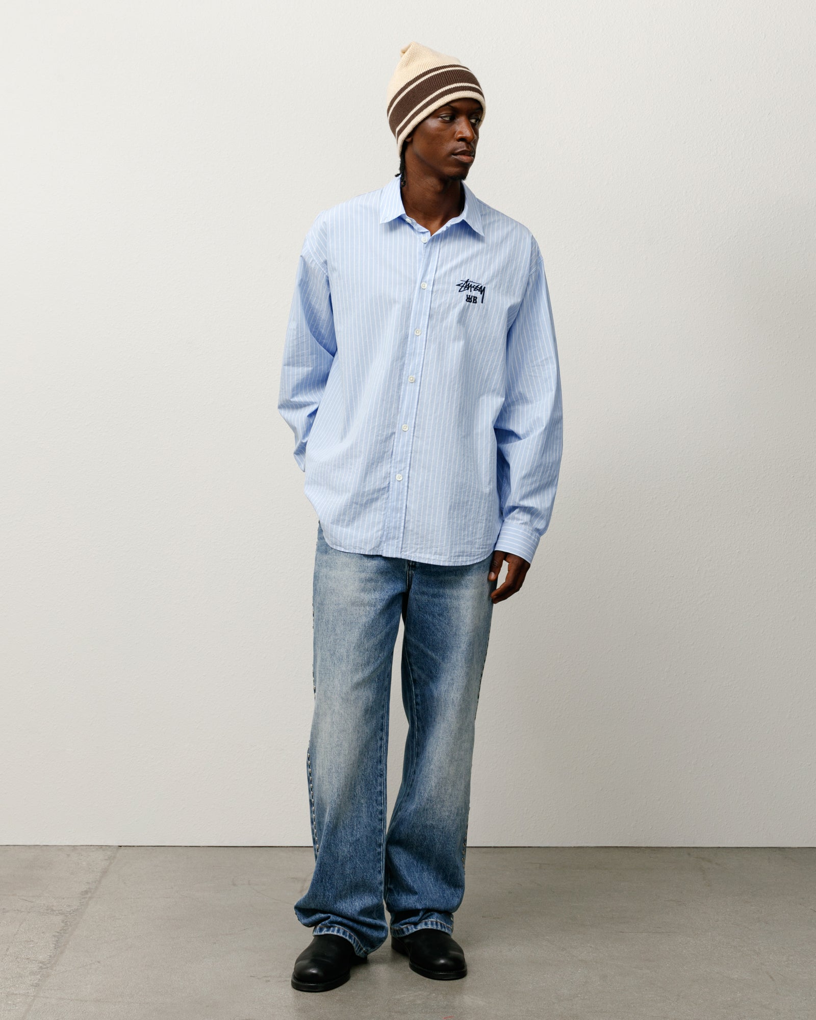 Wb Poplin Shirt Mens Long Sleeve In Stripe