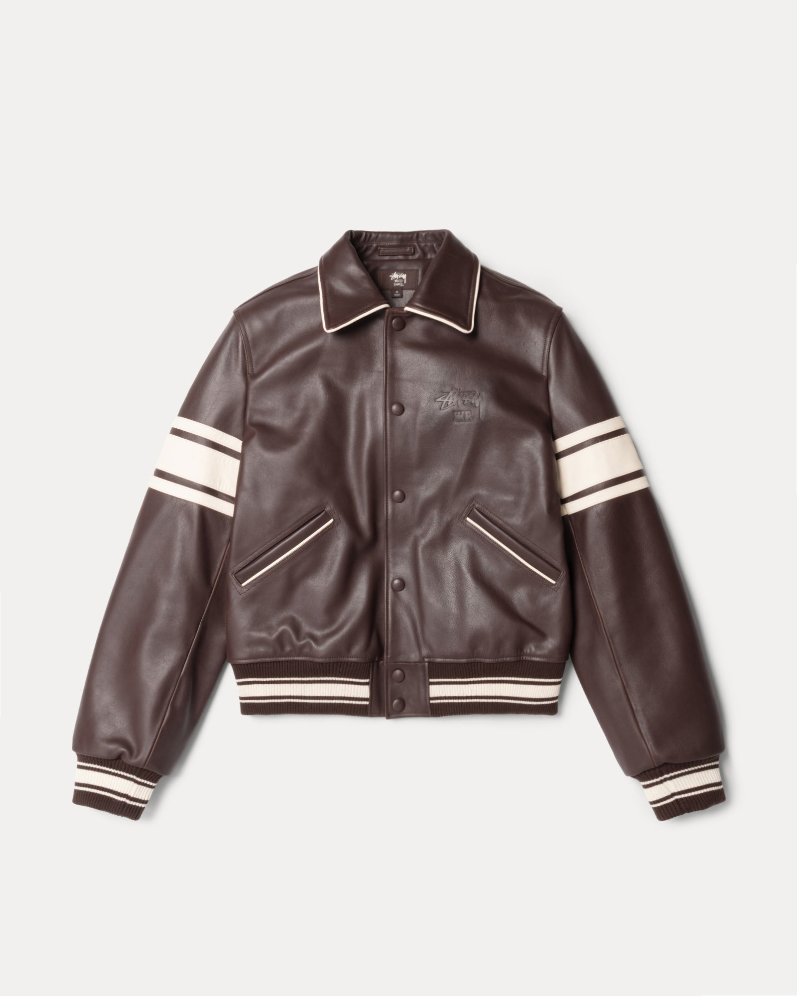 Wb Leather Varsity Mens Long Sleeve In Brown