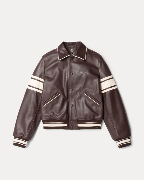 Wb Leather Varsity Mens Long Sleeve In Brown