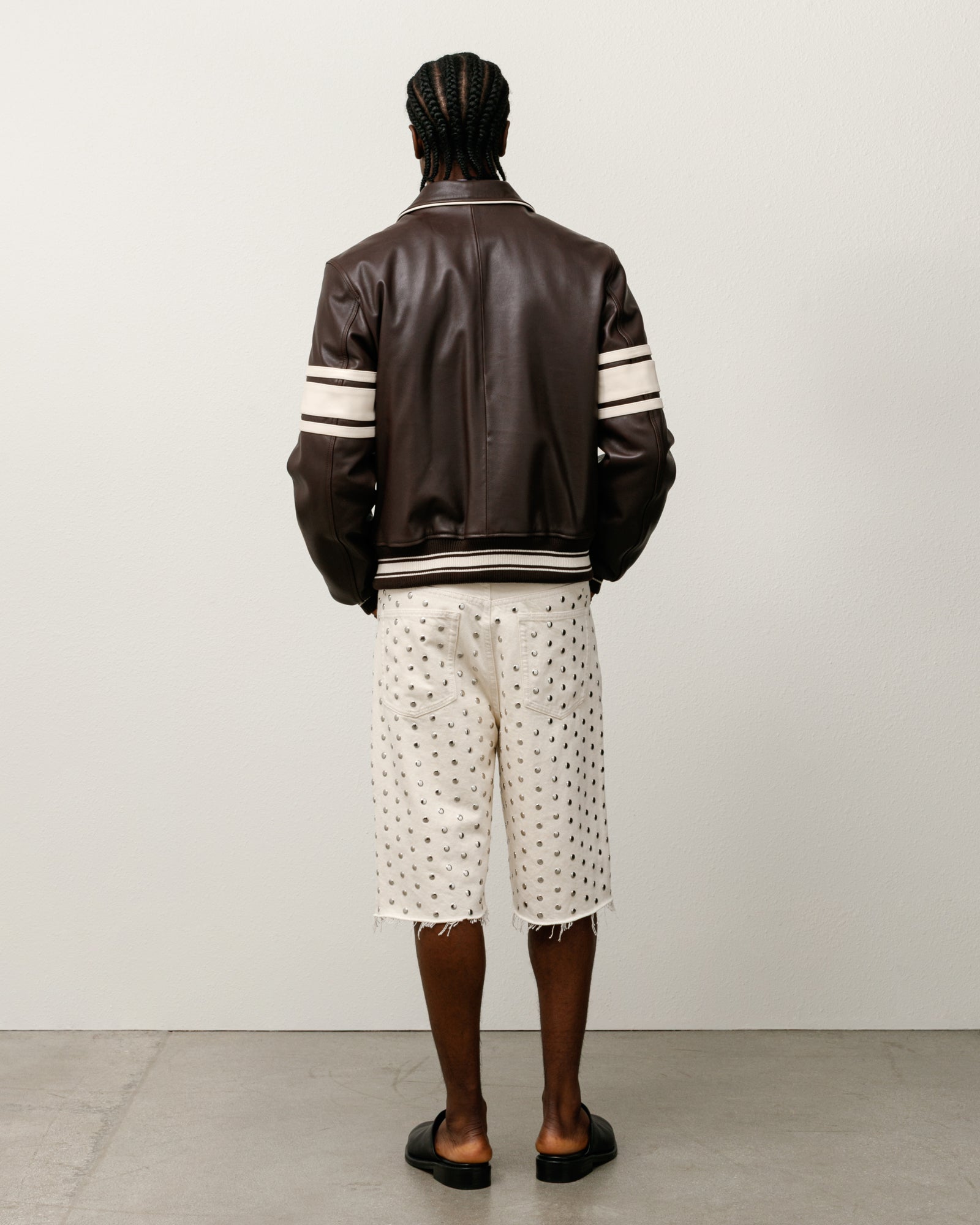 Wb Leather Varsity Mens Long Sleeve In Brown