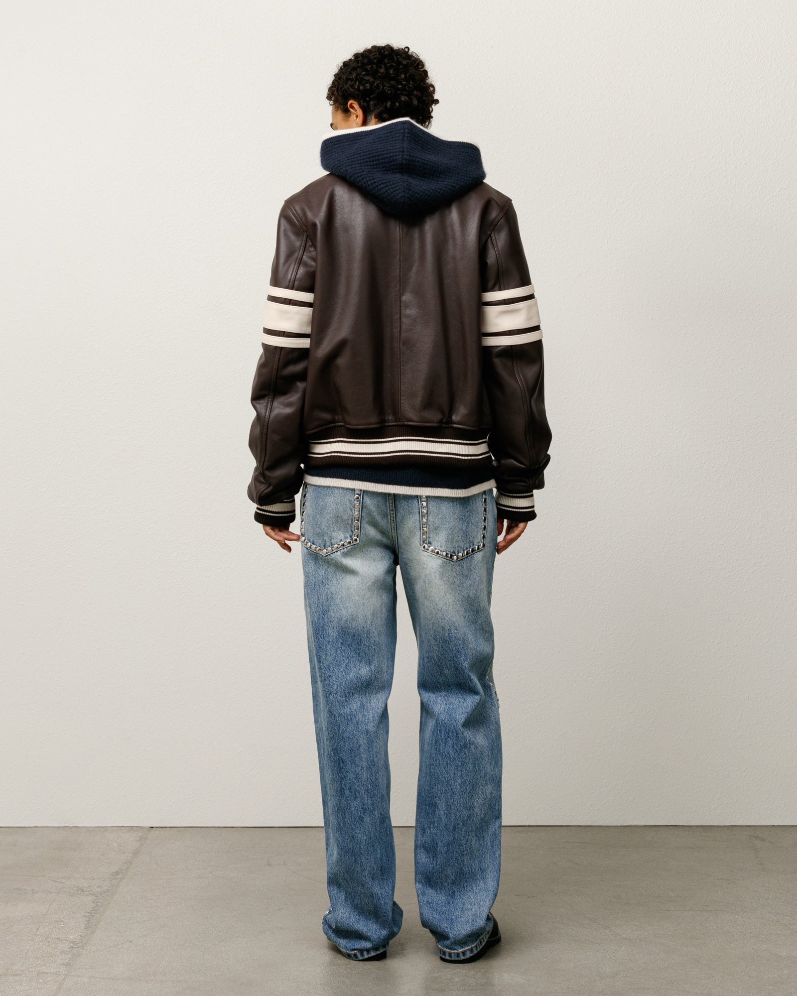 Wb Leather Varsity Mens Long Sleeve In Brown