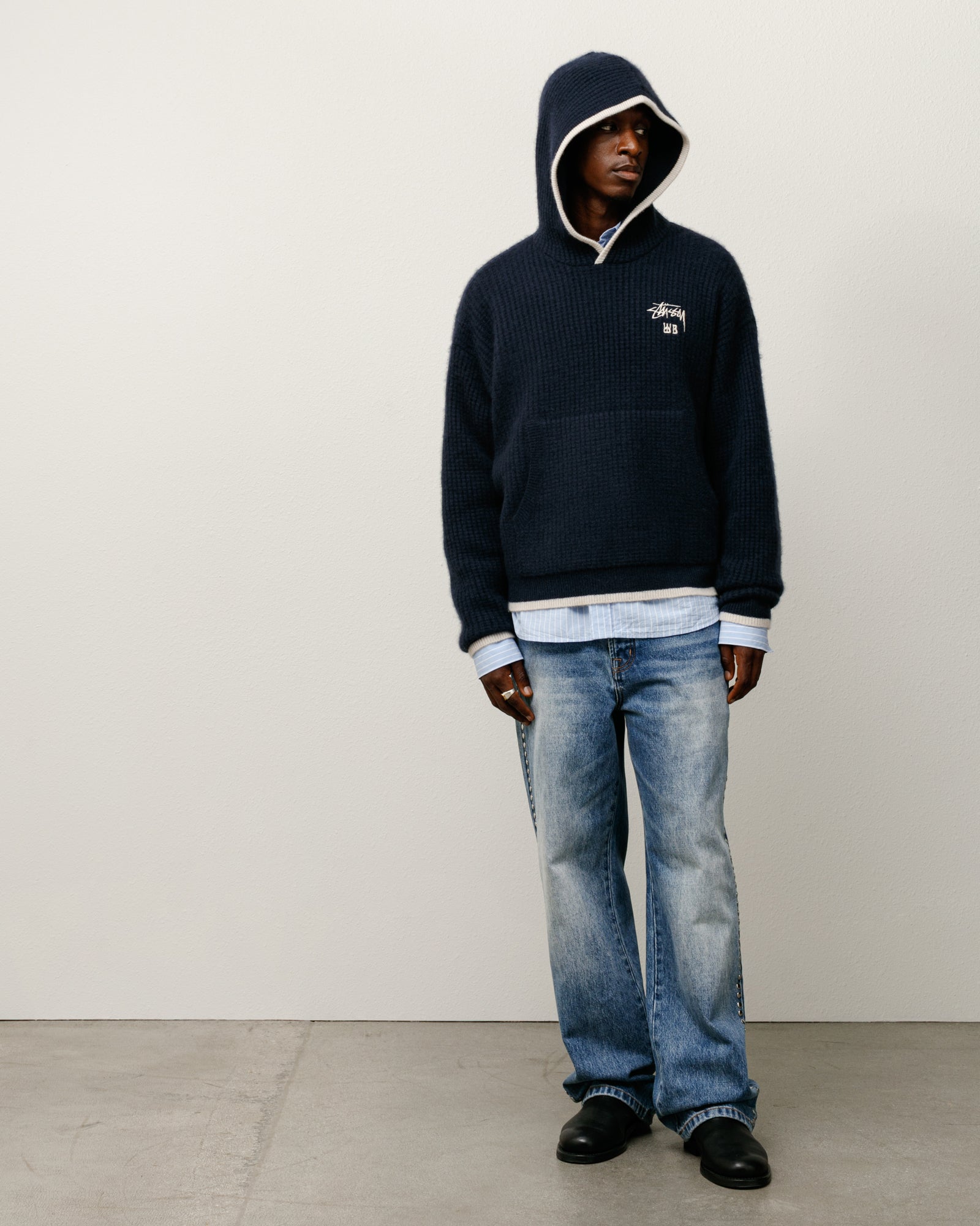 Wb Cashmere Hood Mens Long Sleeve In Navy