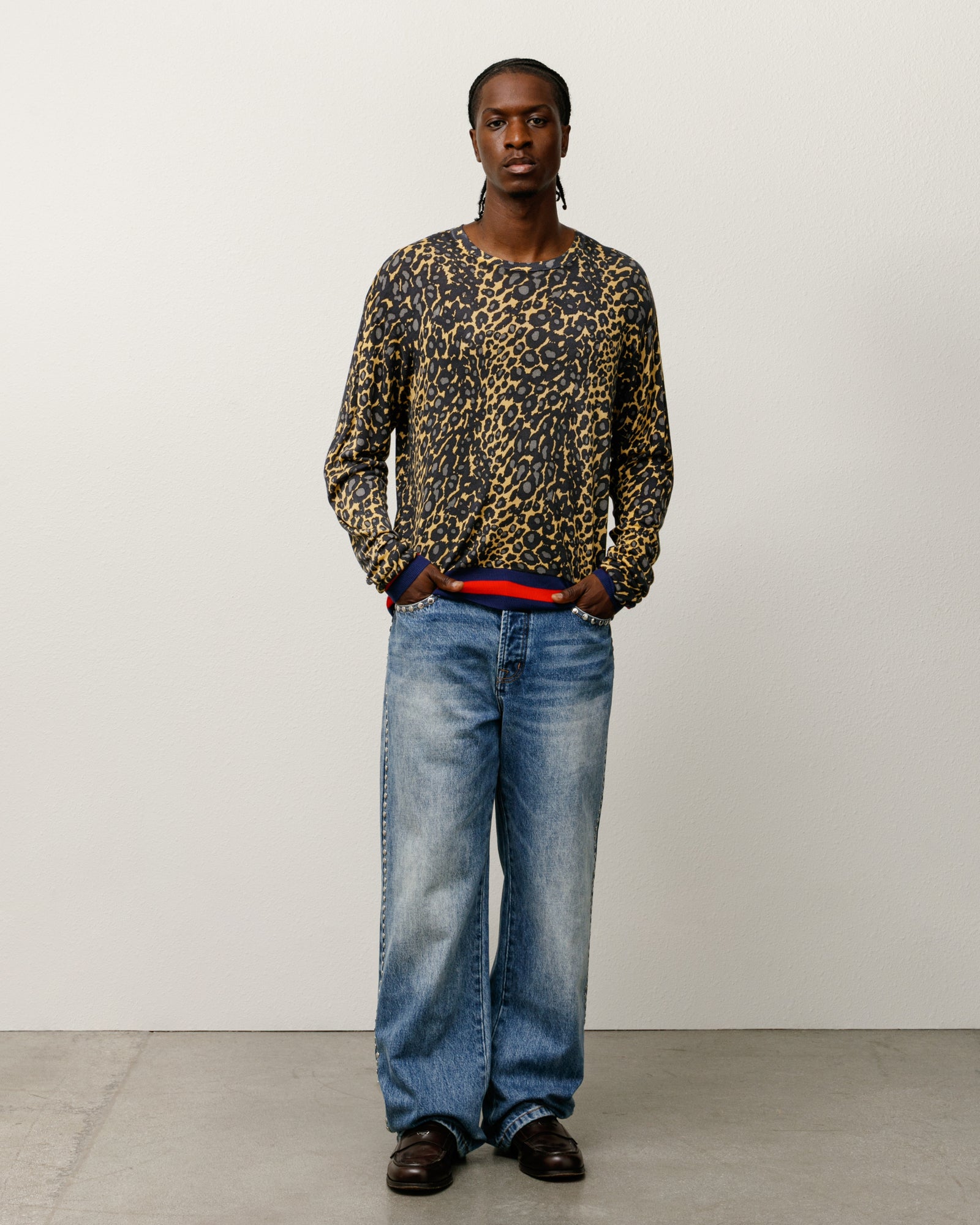 Wb Leopard Sweater Mens Long Sleeve In Golden