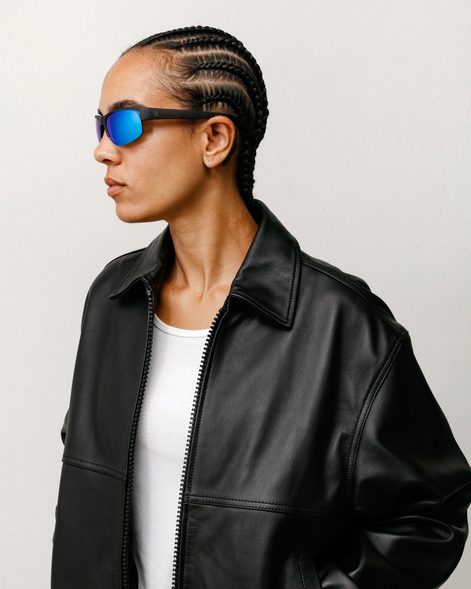 Hiro Sunglasses – Frost Black/Blue Mirror Lens | Eyegear | Stüssy