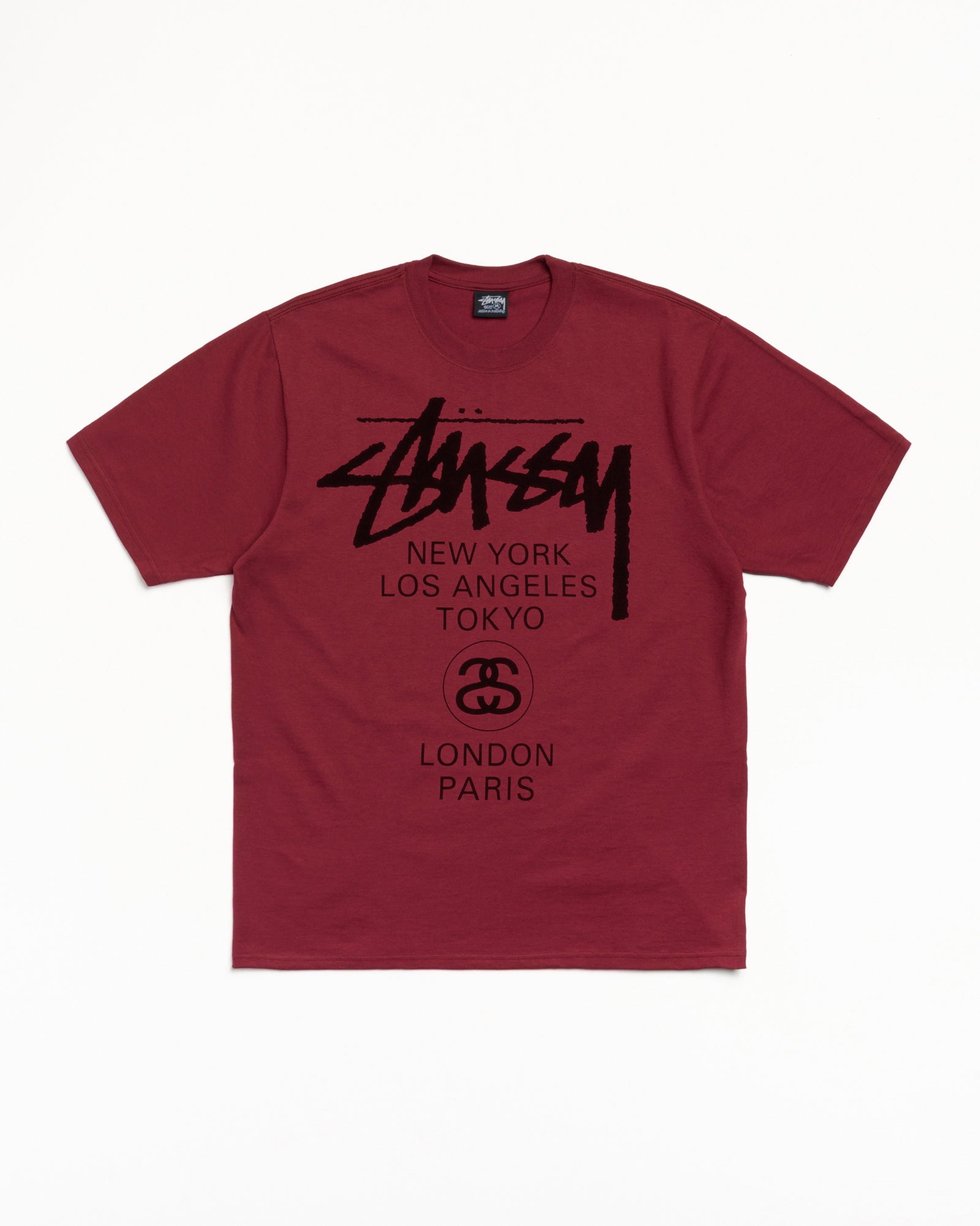 World Tour Tee Mens Short Sleeve In Wine